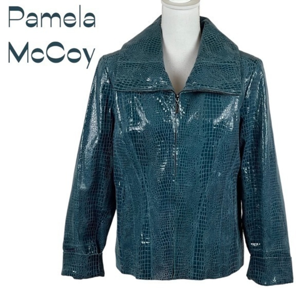 Pamela McCoy Turquoise Snakeskin Embossed Pure Leather Jacket NWOT